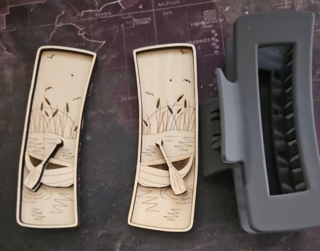 Handmade 3D Wood Cut Boat Oars Hair Claw Clip 4" KIT