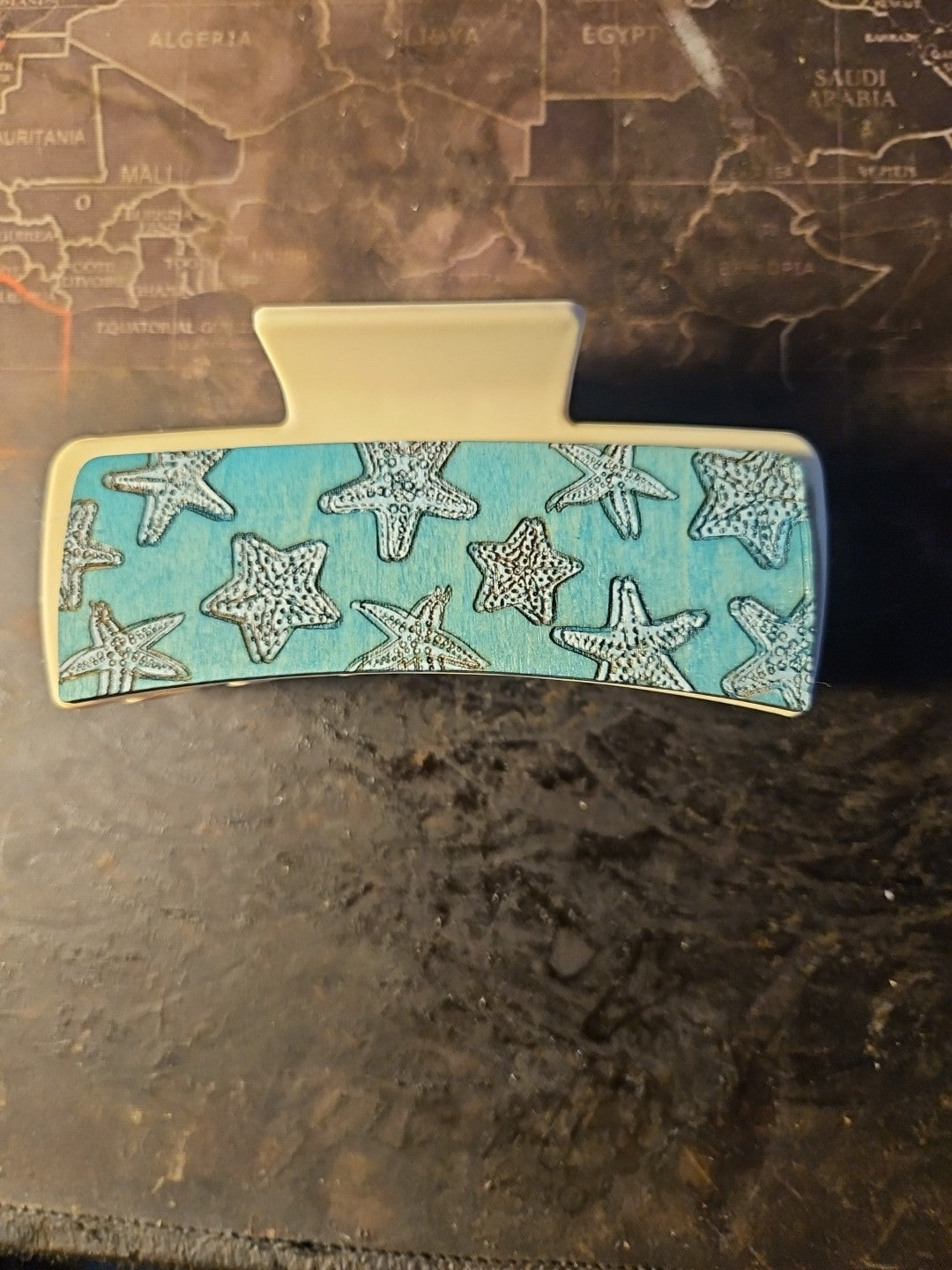 Handmade 2D Wood Cut Starfish Hair Claw Clip 4" Hand Painted and Assembled