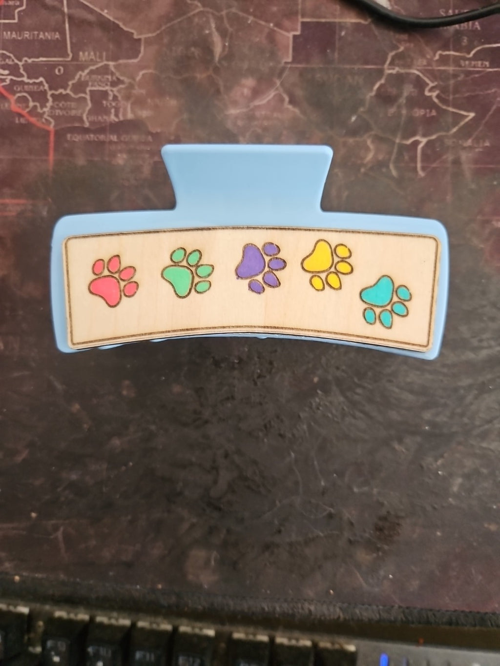 Handmade 2D Wood Cut Paw Prints Hair Claw Clip 4" Hand Painted and Assembled