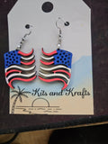 Handmade 3D Wood Cut American Flag  Earrings 1 1/2"