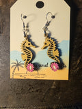 Handmade 3D Wood Cut Seahorse Earrings 2"