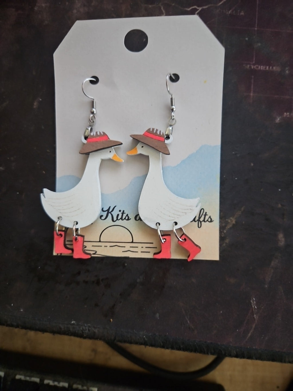 Handmade 3D Wood Cut Goose Earrings 2 1/2"