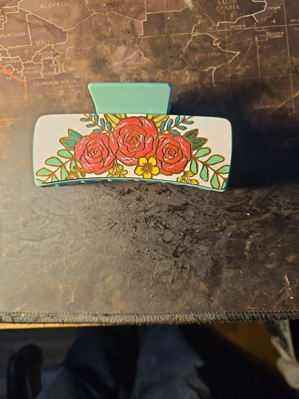 Handmade 2D Wood Cut Roses Hair Claw Clip 4" Assembled