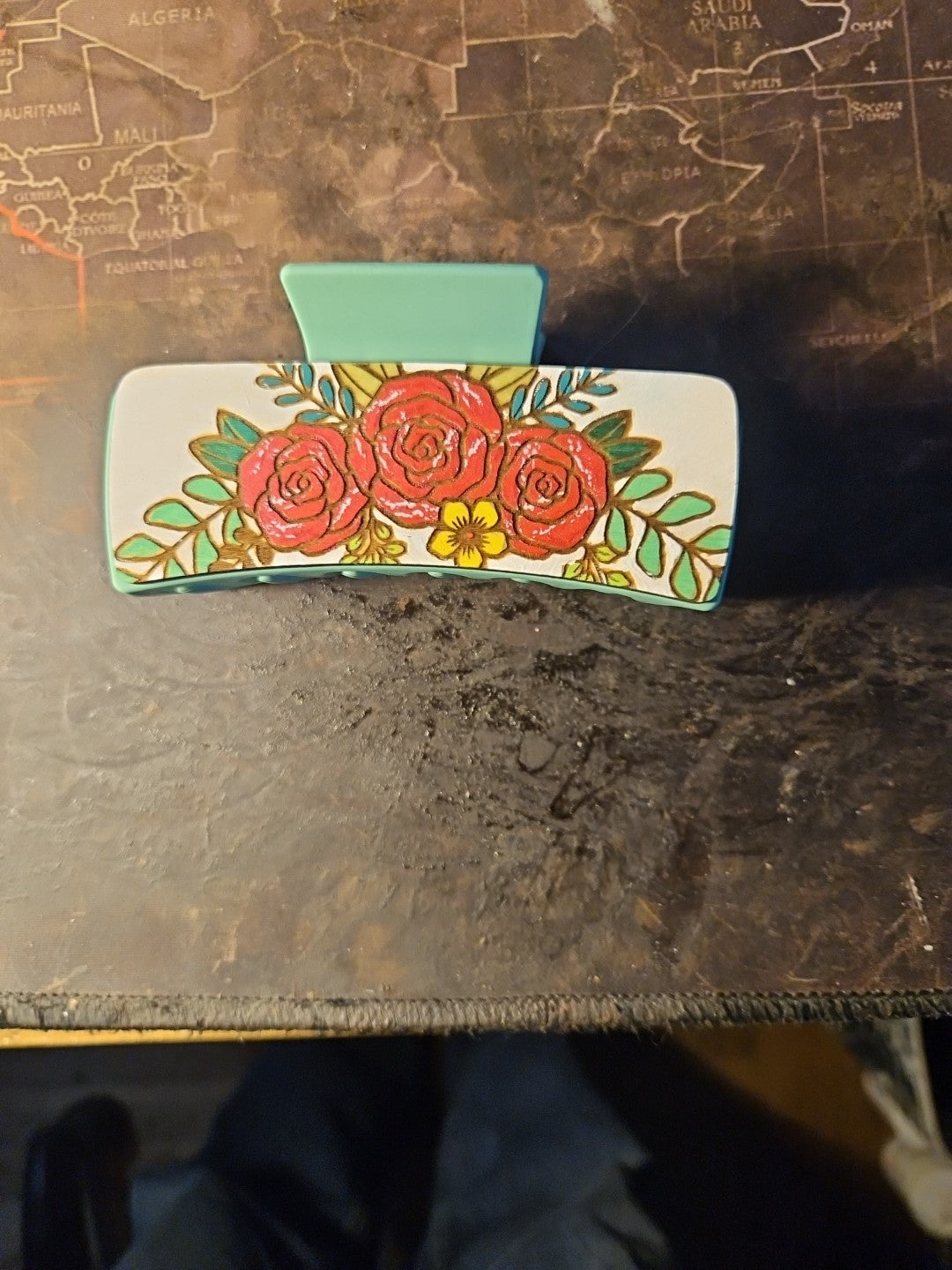 Handmade 2D Wood Cut Roses Hair Claw Clip 4" Assembled