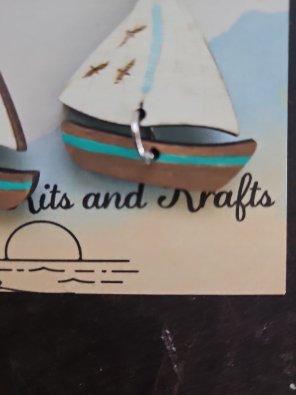Handmade 3D Wood Cut Sailboat Earrings 1  1/2"
