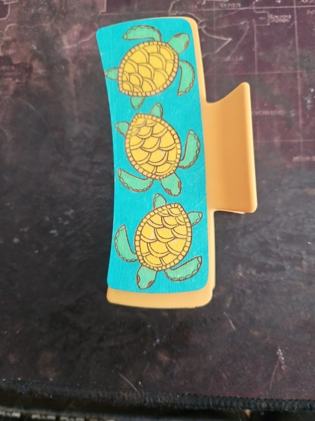 Handmade 2D Wood Cut Turtle Hair Claw Clip 4" Hand Painted and Assembled