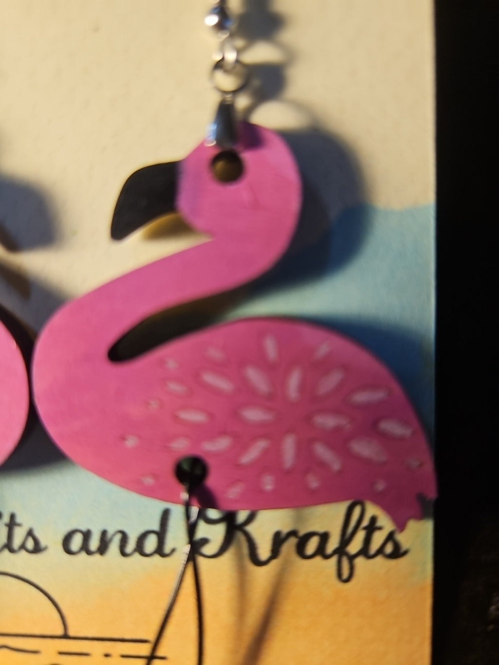 Handmade 3D Wood Cut Pink Flamingo Earrings 2 1/2"