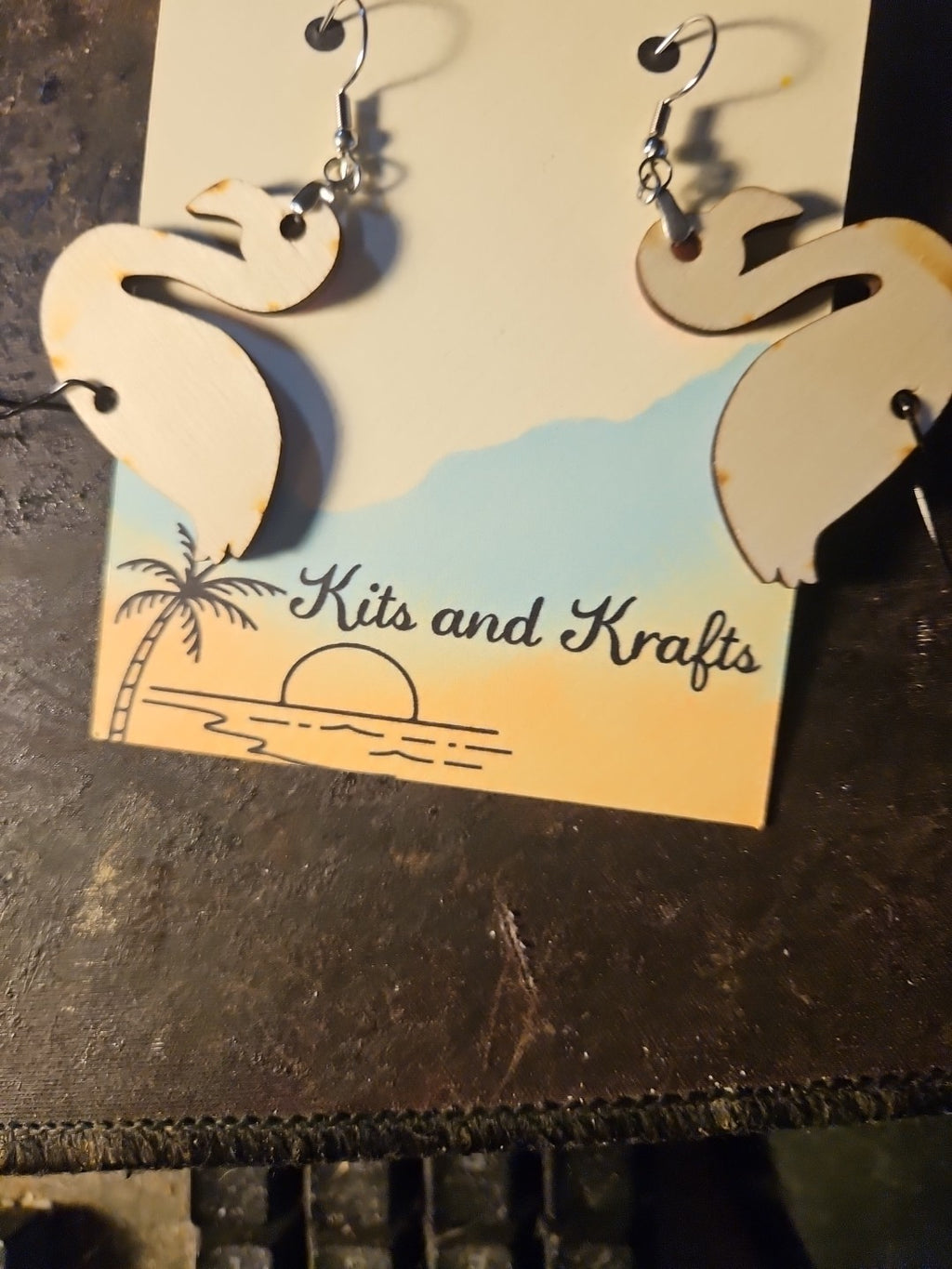 Handmade 3D Wood Cut Pink Flamingo Earrings 2 1/2"