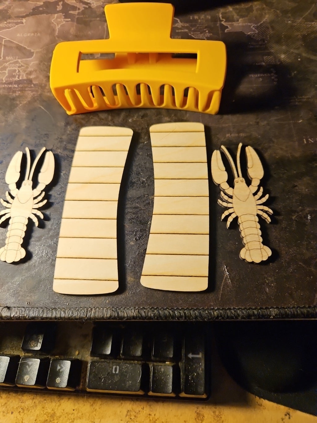 Handmade 3D Wood Cut Lobster On Beach Chair Hair Claw Clip 4"-  KIT