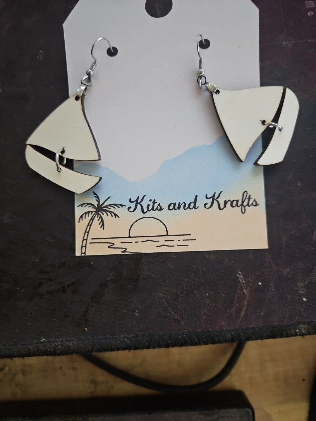 Handmade 3D Wood Cut Sailboat Earrings 1  1/2"