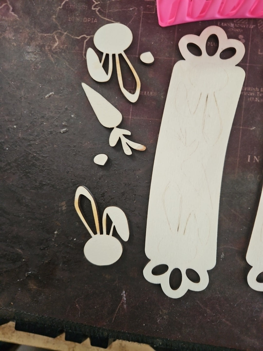 Handmade 3D Wood Cut Easter Bunny With Carrot Hair Claw Clip 4"-  KIT