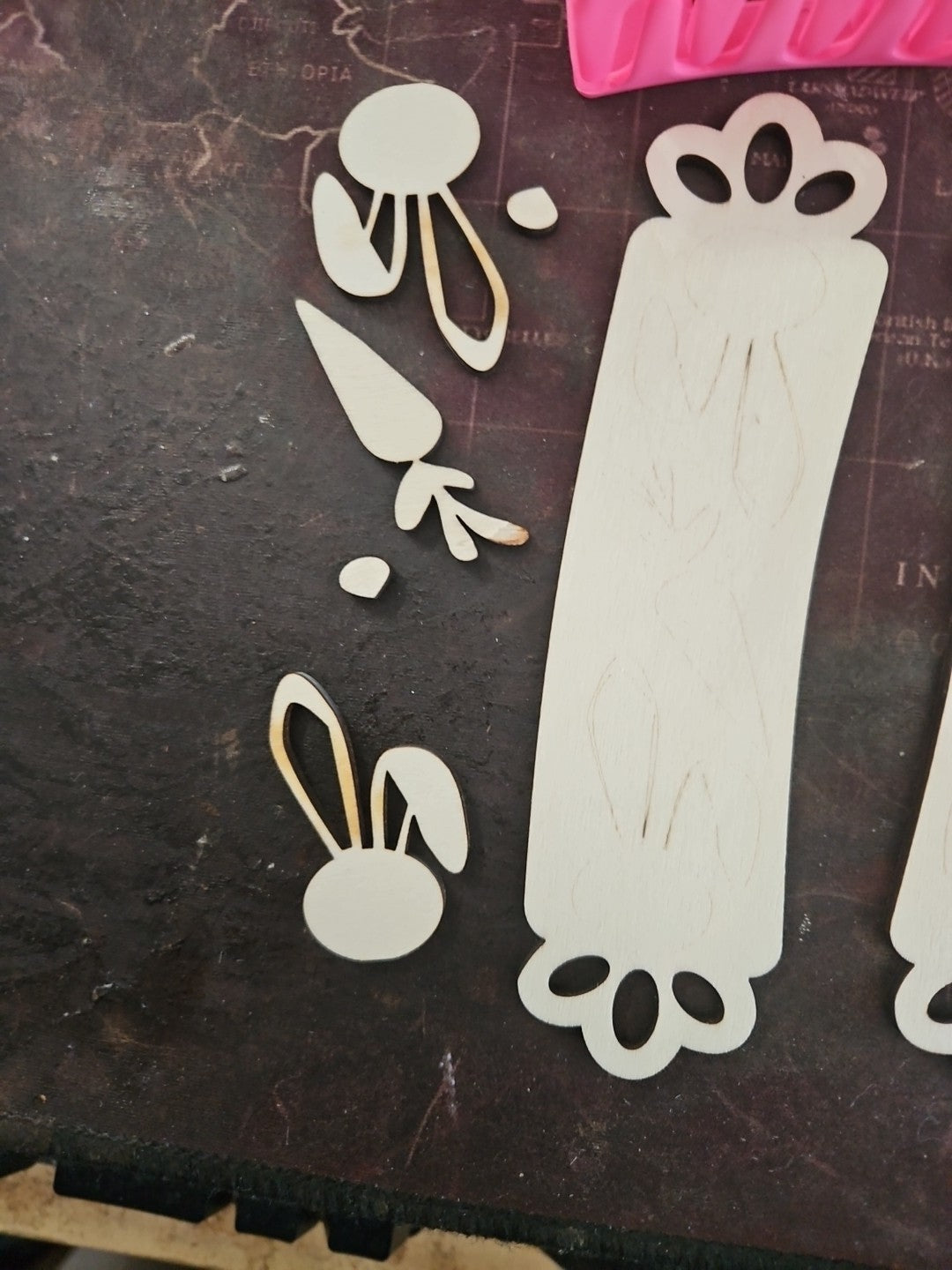 Handmade 3D Wood Cut Easter Bunny With Carrot Hair Claw Clip 4"-  KIT