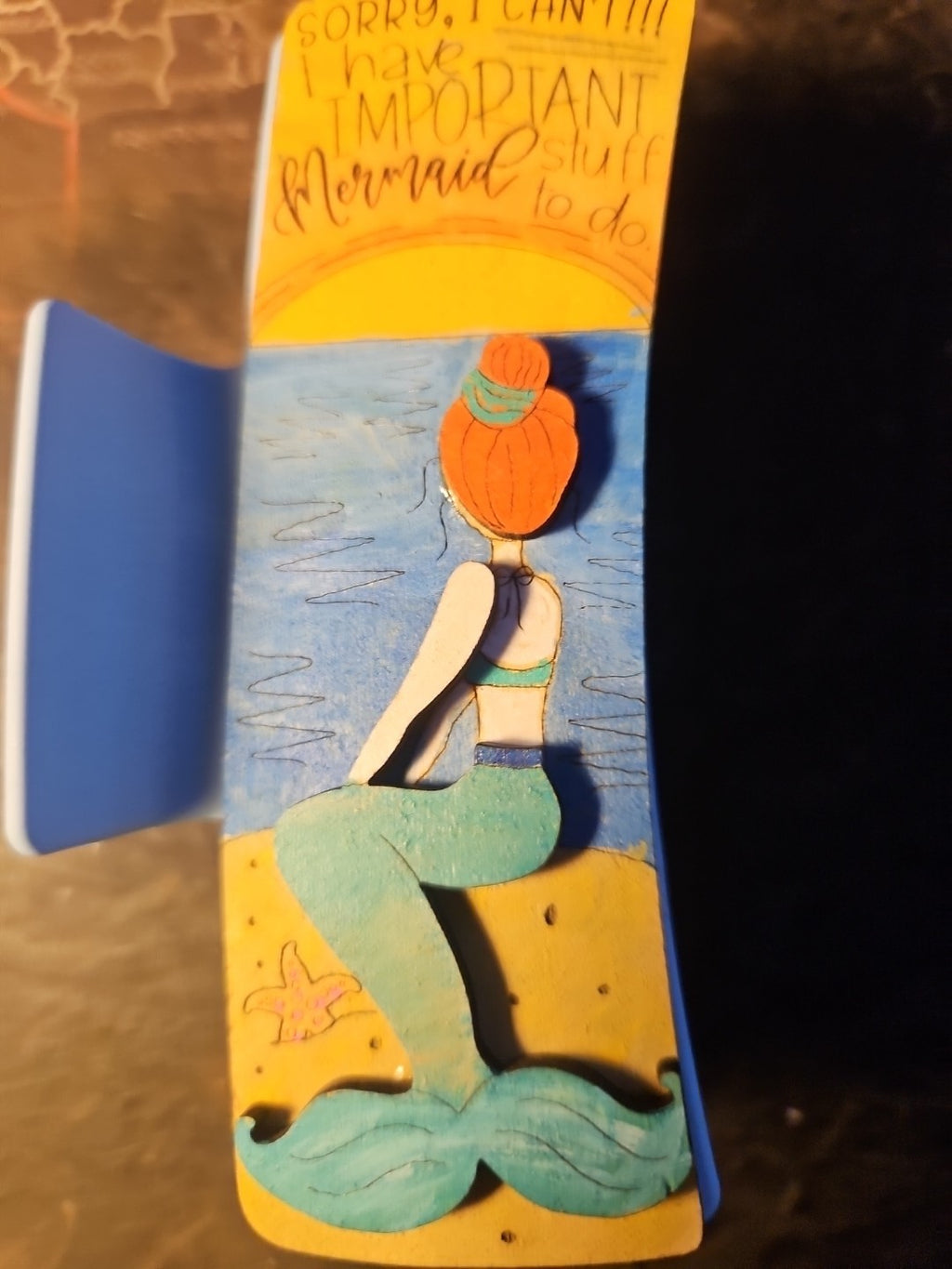 Handmade 3D Wood Cut Mermaid Hair Claw Clip 4" - Hand Painted and Assembled