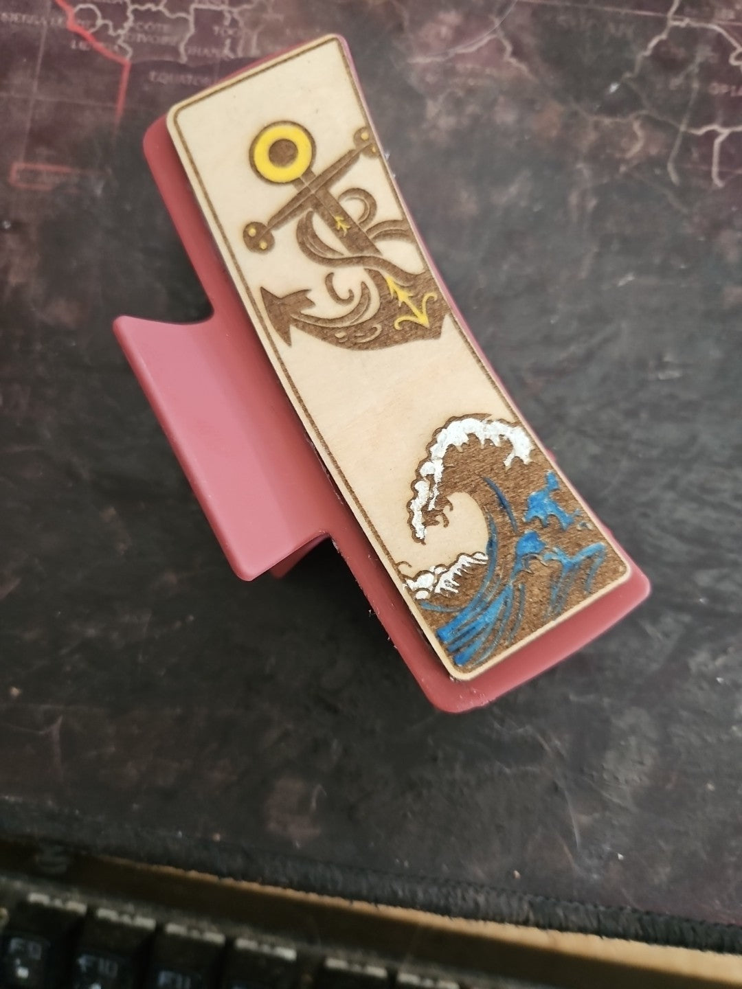 Handmade 2D Wood Cut Boat Anchor Hair Claw Clip 4" Hand Painted and Assembled