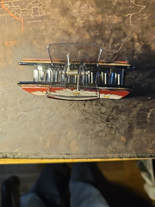 Handmade 2D Wood Cut Daisies Hair Claw Clip 4" Hand Painted and Assembled