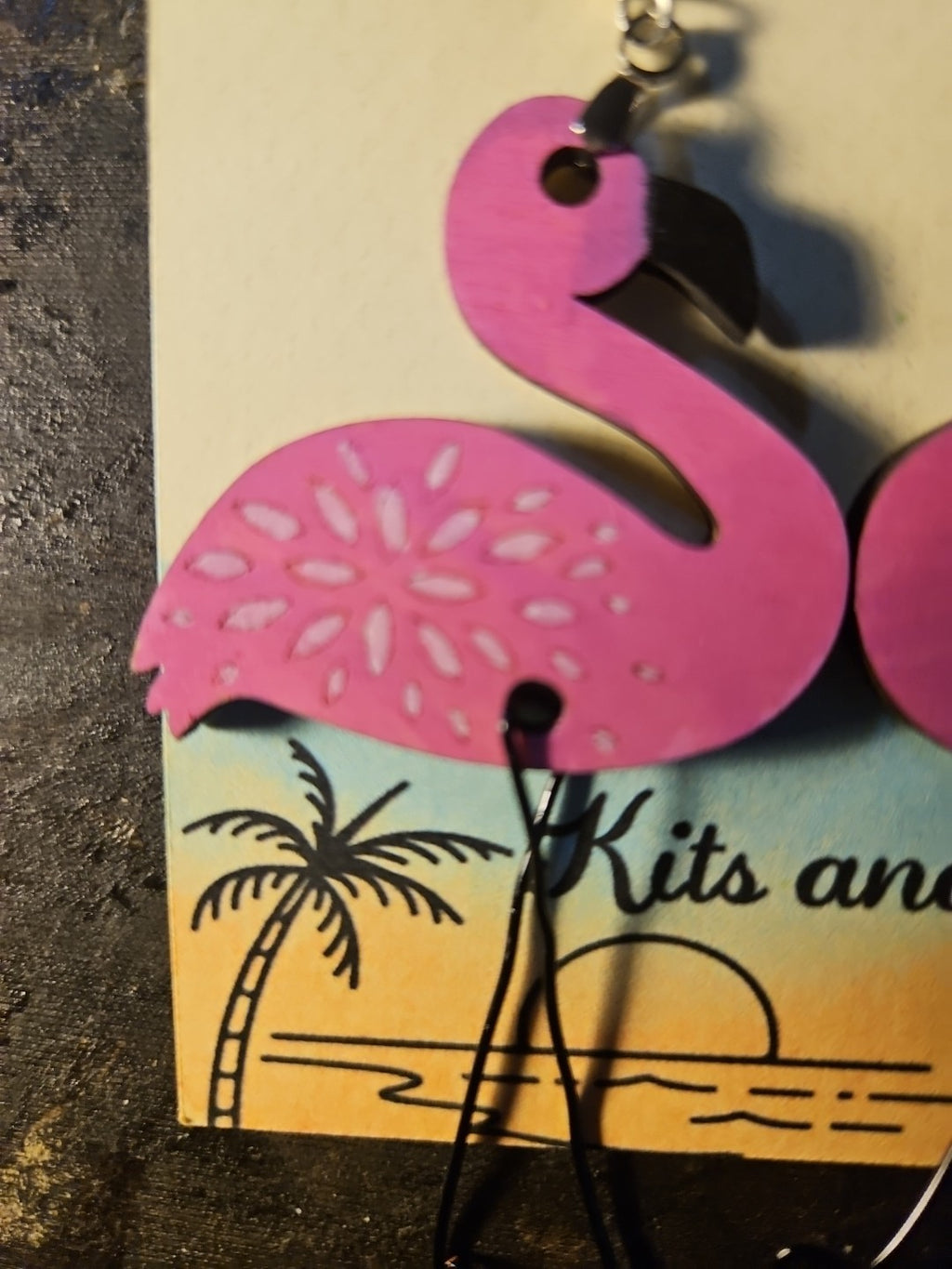 Handmade 3D Wood Cut Pink Flamingo Earrings 2 1/2"
