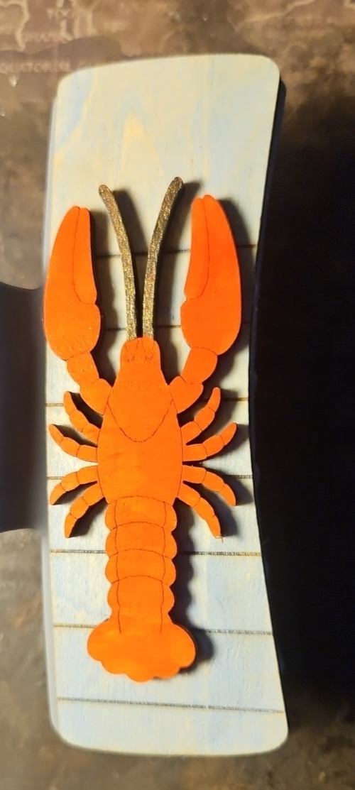 Handmade 3D Wood Cut Lobster On Beach Chair Hair Claw Clip 4"-  KIT