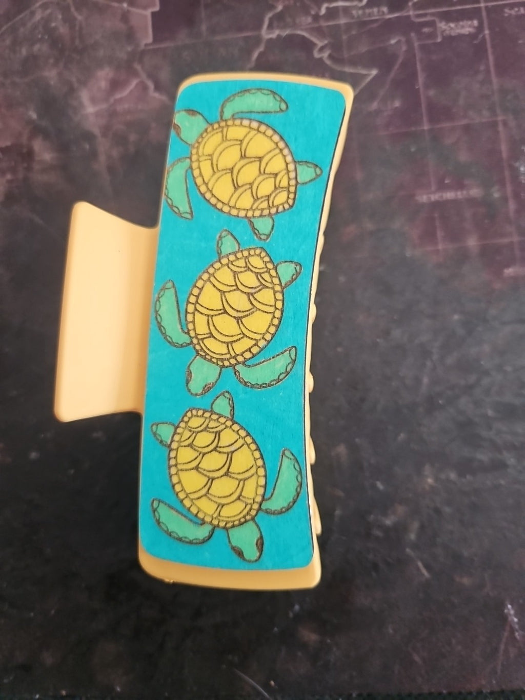 Handmade 2D Wood Cut Turtle Hair Claw Clip 4" Hand Painted and Assembled