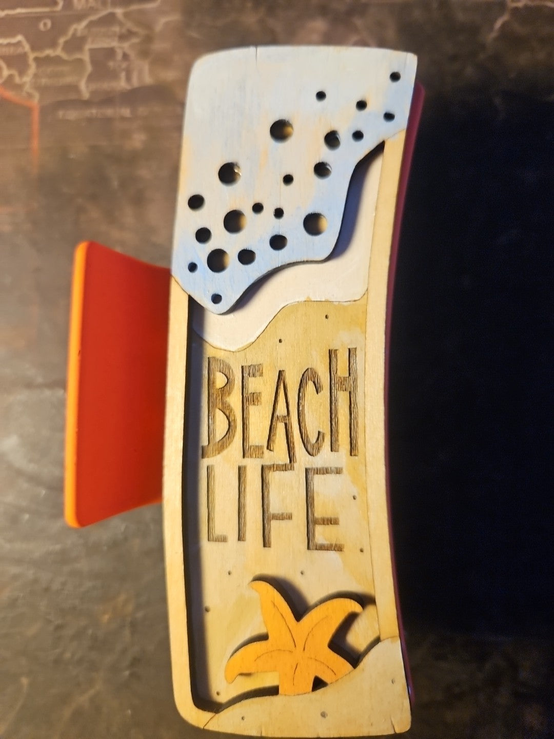 Handmade 3D Wood Cut "Beach Life" Hair Claw Clip 4" -Hand Painted and Assembled