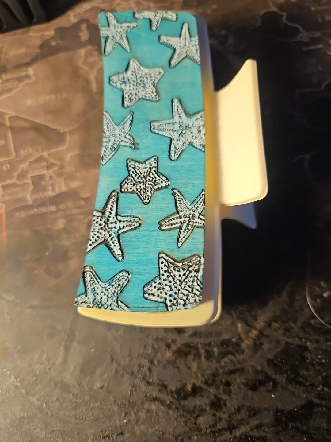 Handmade 2D Wood Cut Starfish Hair Claw Clip 4" Hand Painted and Assembled