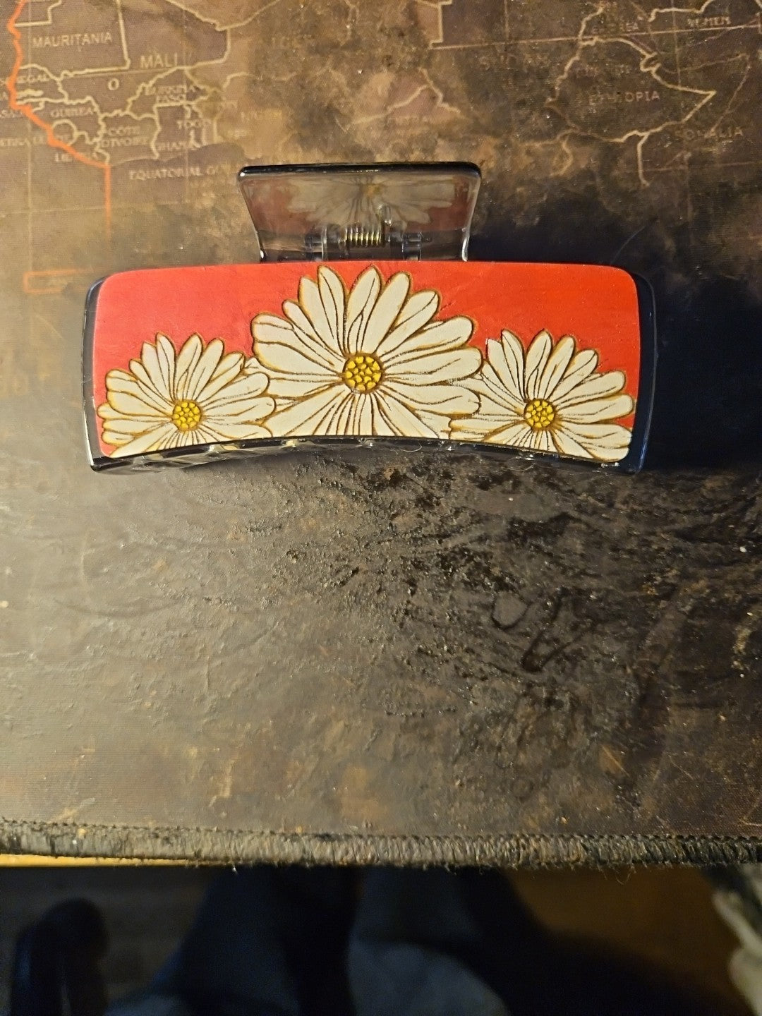 Handmade 2D Wood Cut Daisies Hair Claw Clip 4" Hand Painted and Assembled