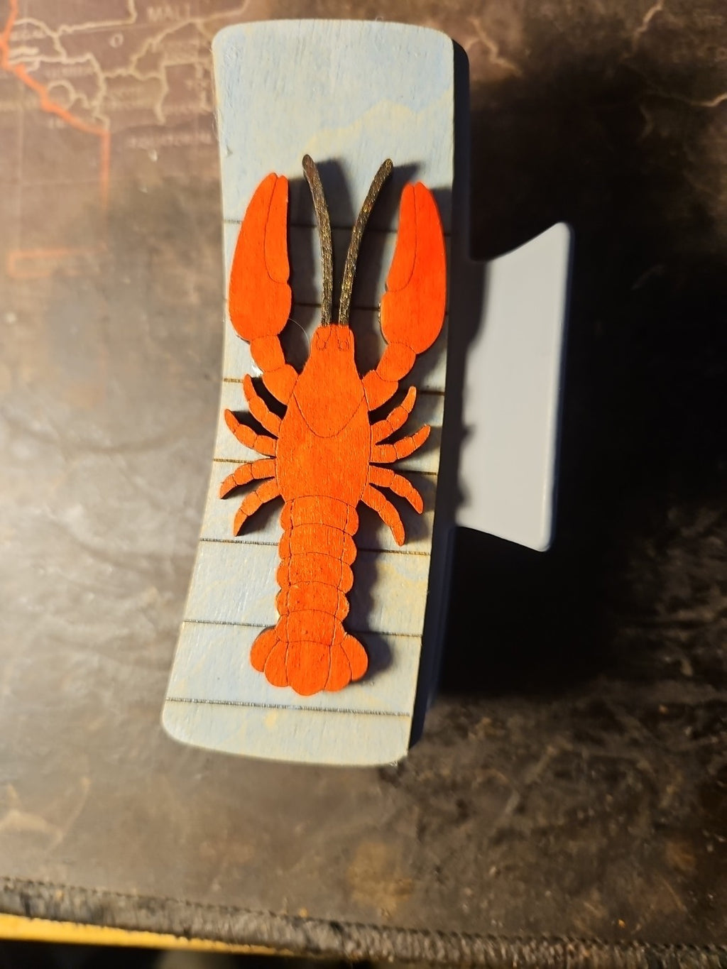 Handmade 3D Wood Cut Lobster On Beach Chair Hair Claw Clip 4"- Hand Painted 