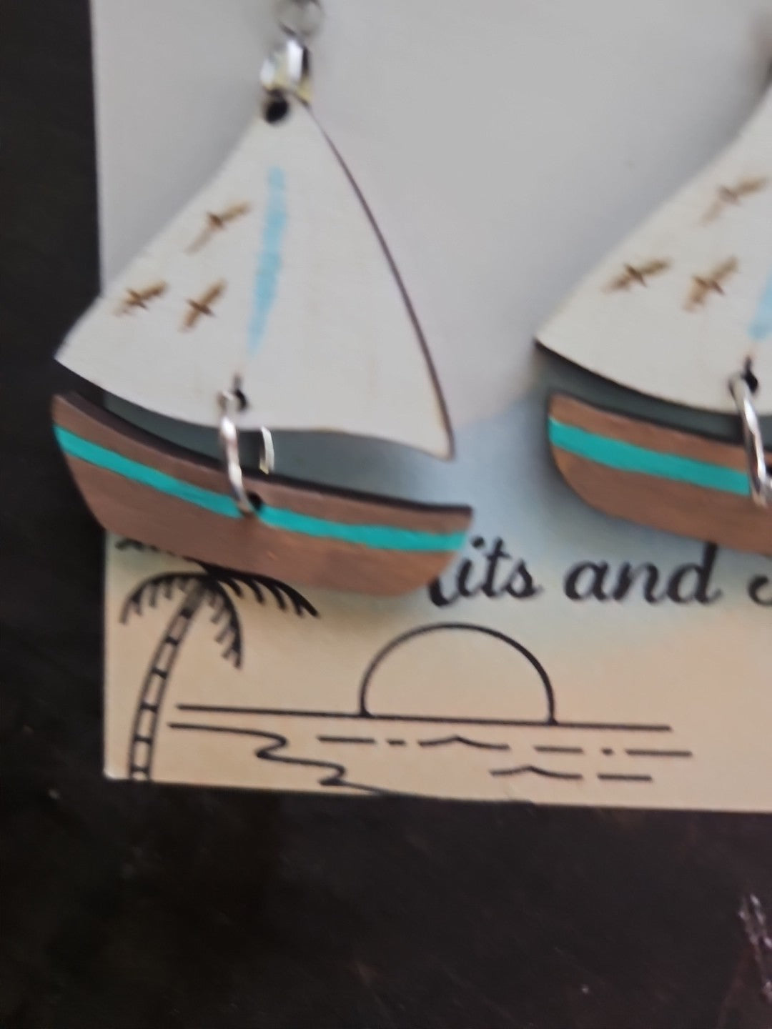 Handmade 3D Wood Cut Sailboat Earrings 1  1/2"