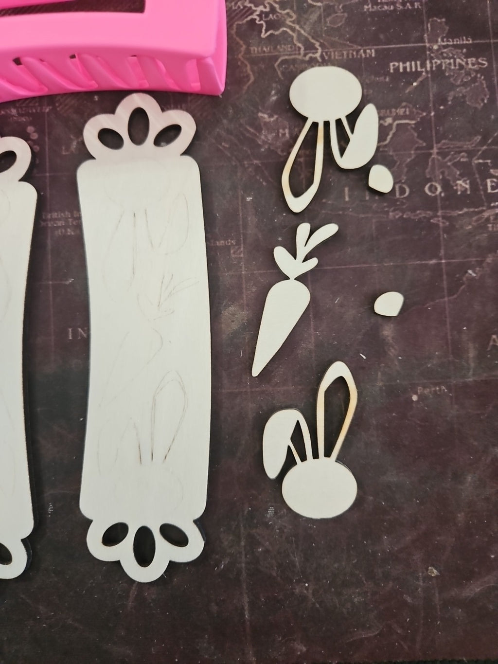 Handmade 3D Wood Cut Easter Bunny With Carrot Hair Claw Clip 4"-  KIT