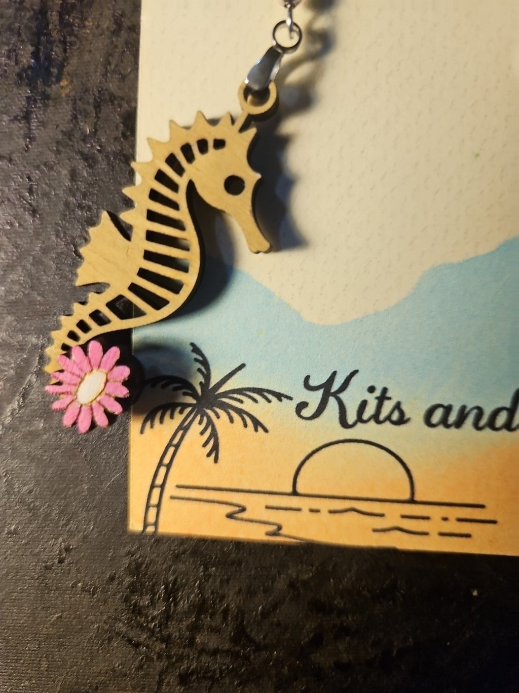 Handmade 3D Wood Cut Seahorse Earrings 2"