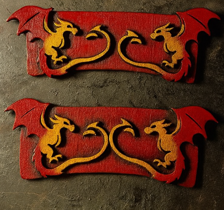 Handmade 3D Wood Cut Double Dragons Hair Claw Clip 3.5" KIT