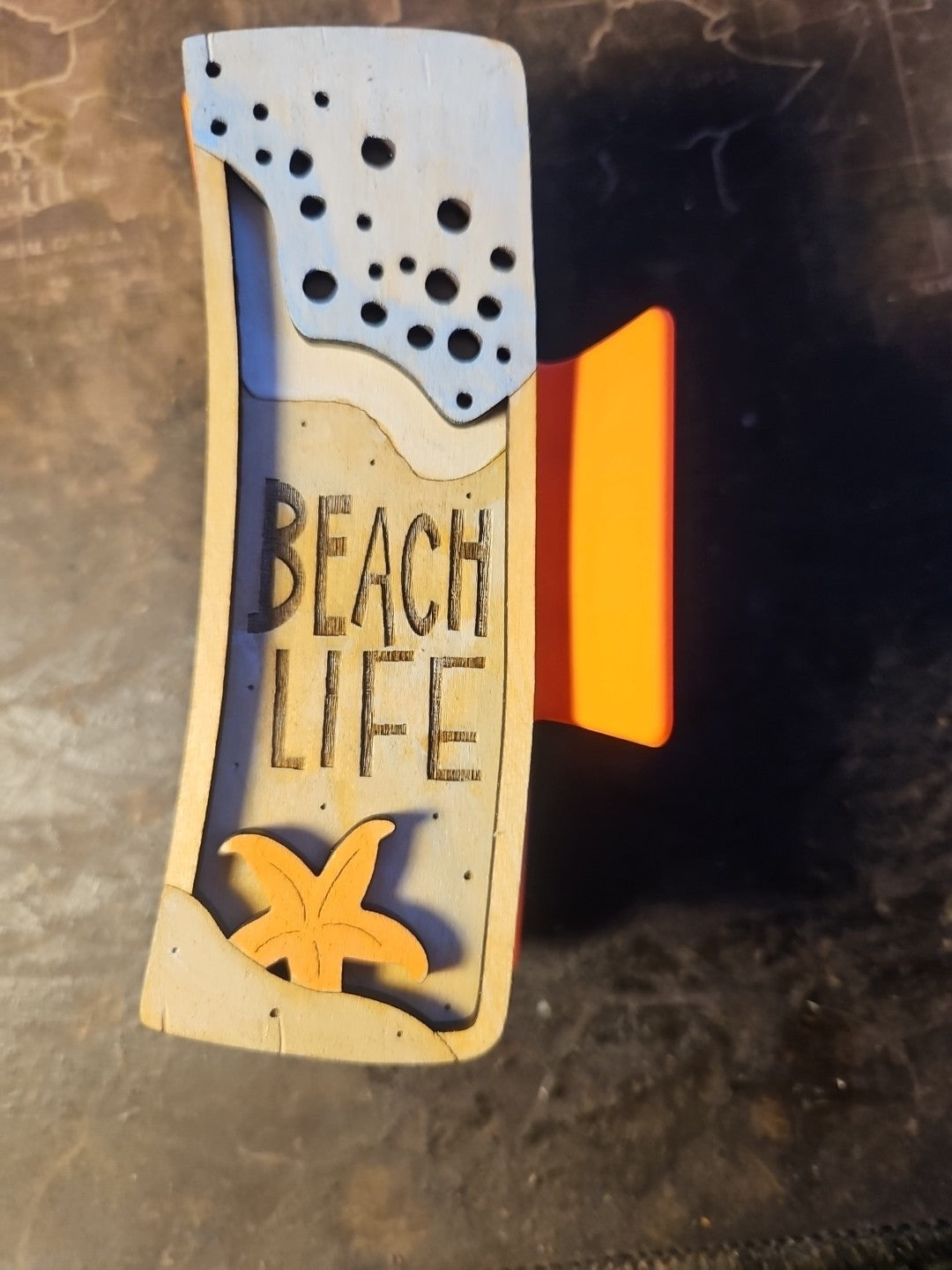 Handmade 3D Wood Cut "Beach Life" Hair Claw Clip 4" -Hand Painted and Assembled