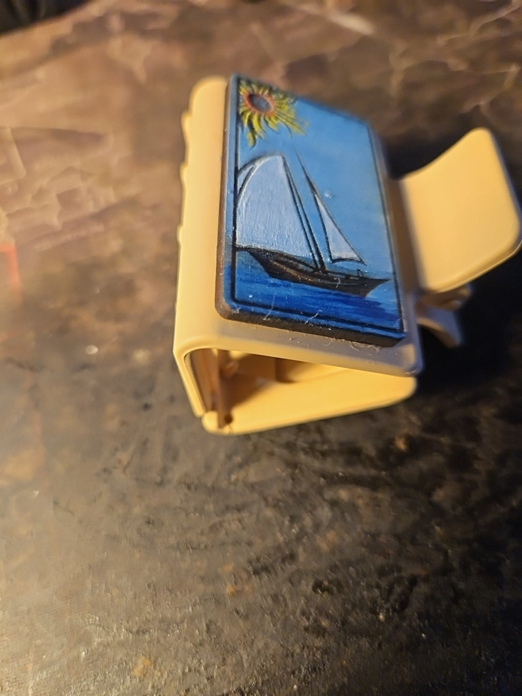 Handmade 2D Wood Cut Sailboat Hair Claw Clip 2" Hand Painted and Assembled