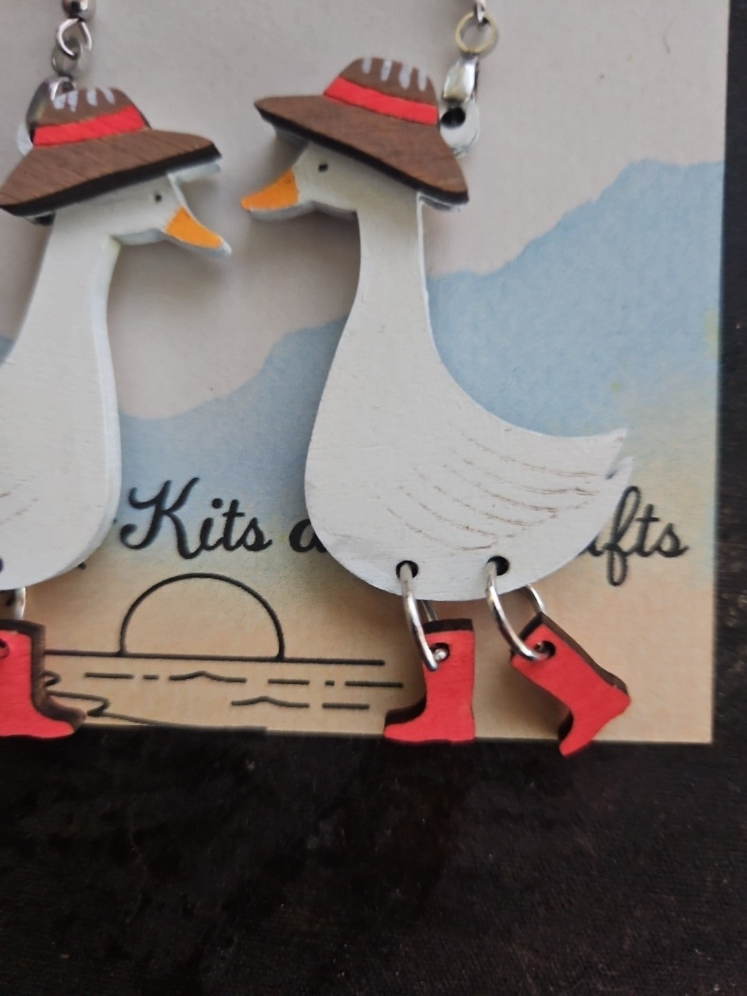 Handmade 3D Wood Cut Goose Earrings 2 1/2"