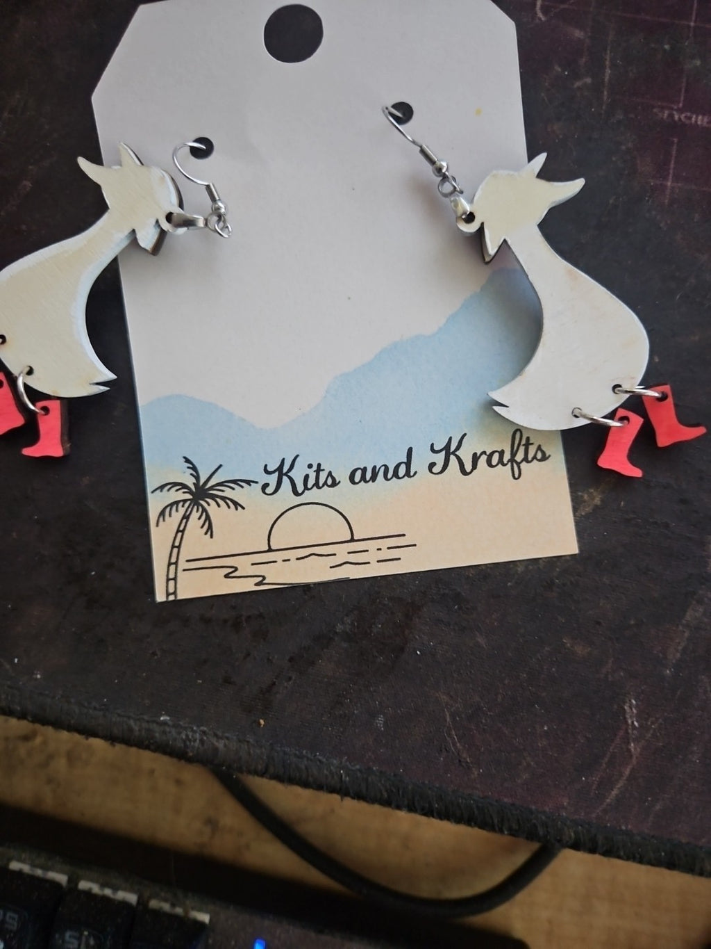 Handmade 3D Wood Cut Goose Earrings 2 1/2"