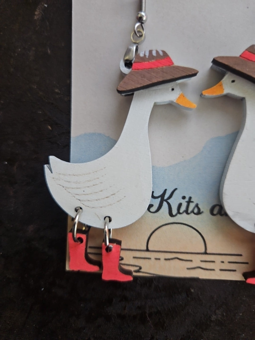 Handmade 3D Wood Cut Goose Earrings 2 1/2"