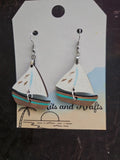 Handmade 3D Wood Cut Sailboat Earrings 1  1/2"