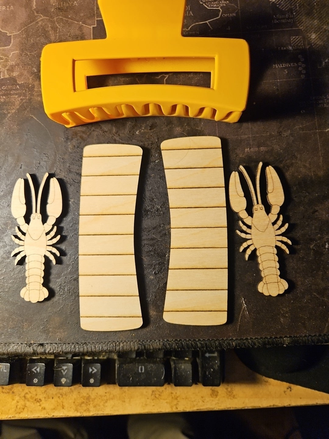 Handmade 3D Wood Cut Lobster On Beach Chair Hair Claw Clip 4"-  KIT